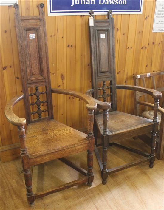 Pair Arts & Crafts oak elbow chairs